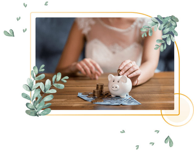 bride with piggy bank saving money for wedding